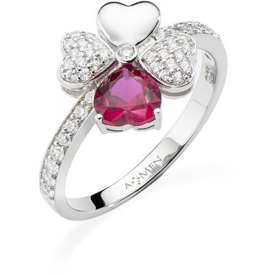 Amen Anello Donna Argento Quadricuore Rubino-14