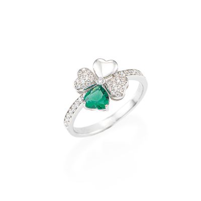 Amen Anello Donna Argento Quadricuore Verde e Bianchi