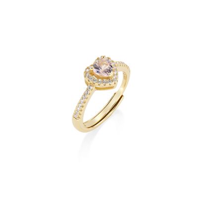 Amen Anello Argento Gold Cuore Morganite e Zirconi