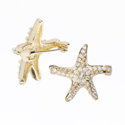 Barbieri Spilla Stella Marina Metallo Gold e Zirconi Bianchi