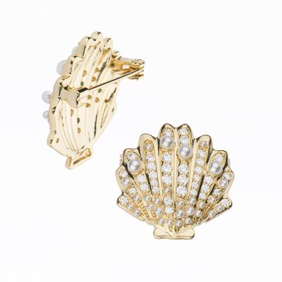 Barbieri Spilla Conchiglia Metallo Gold e Zirconi Bianchi