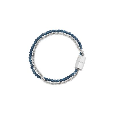 Breil Bracciale 2 Fili Acciaio e Agata Blu Magnetica