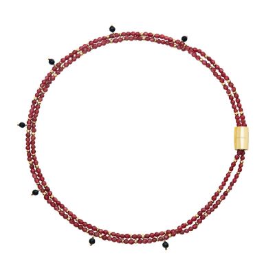 Breil Collana 2 Fili Acciaio Gold e Agata Rossa Magnetica
