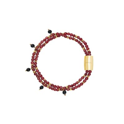 Breil Bracciale 2 Fili Acciaio Gold e Agata Rossa Magnetica