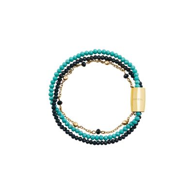 Breil Bracciale 3 Fili Acciaio Gold Cristalli Blu e Neri