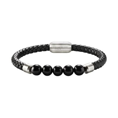 Breil Bracciale Pelle Nera e Agata Indiana