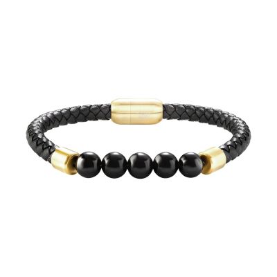 Breil Bracciale Gold Pelle Nera e Agata Indiana