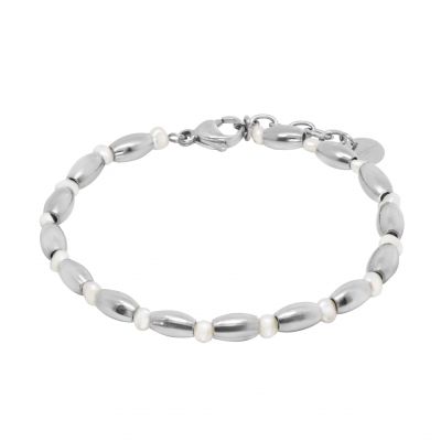 Chimiama Bracciale Elementi Acciaio e Perle