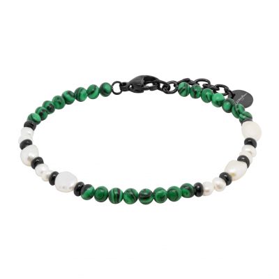 Chimiama Bracciale Acciaio Pvd Nero Perle e Malachite