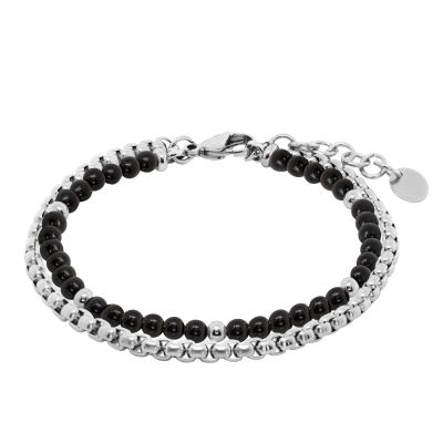 Chimiama Bracciale 2 Fili Acciaio e Onice
