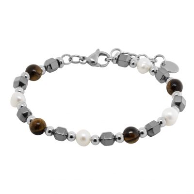 Chimiama Bracciale Acciaio Perle e Occhio di Tigre
