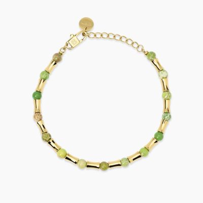 Kidult Bracciale Acciaio Gold con Diaspro Verde