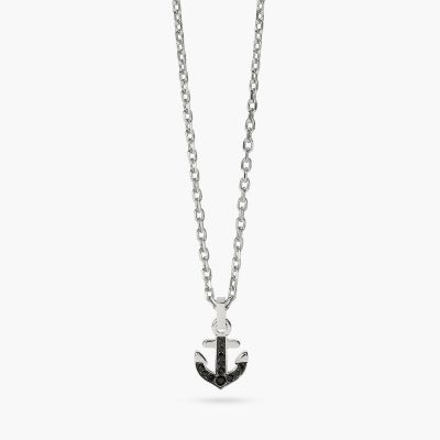 Kidult Collana Acciaio Ancora Cristalli Neri