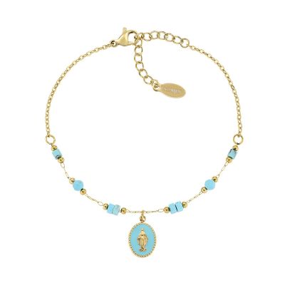 Amen Bracciale Acciaio Gold Madonnina Agata Turchese