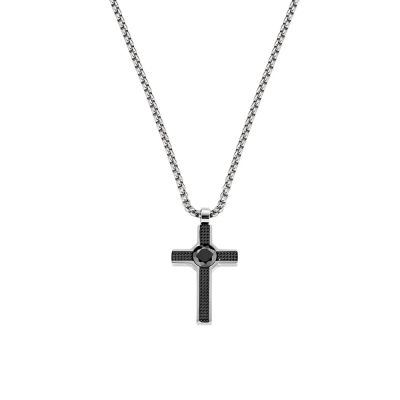 Amen Collana Acciaio Croce con Zircone Nero