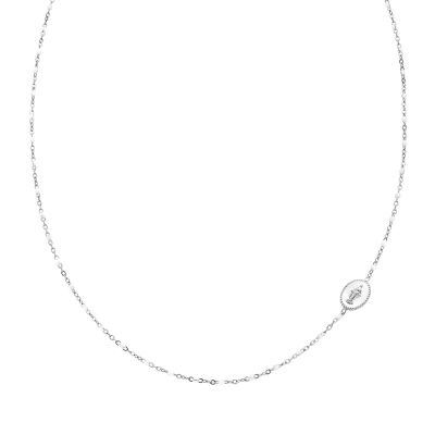 Amen Collana Acciaio Madonnina e Smalto Bianco