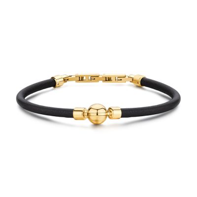 Brosway Bracciale Pelle Nera e Sfera Acciaio Gold Origin