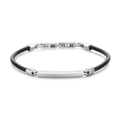 Brosway Bracciale Pelle Nera e Piastra Acciaio Origin