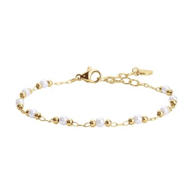 Luca Barra Bracciale Acciaio Gold Perle Bianche