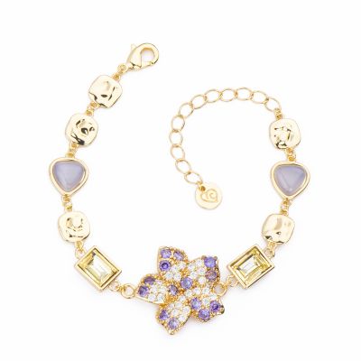 Barbieri Bracciale Metallo Dorato FIore Zirconi Multicolor