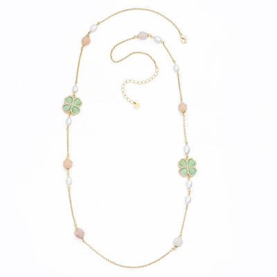 Barbieri Collana Metallo Dorato Quadrifoglio Verde