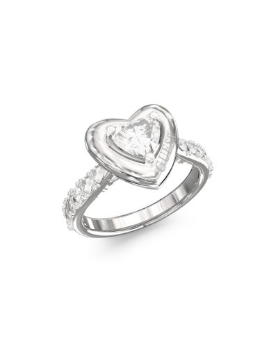 Guess Anello Acciaio Cuore Zirconi Bianchi