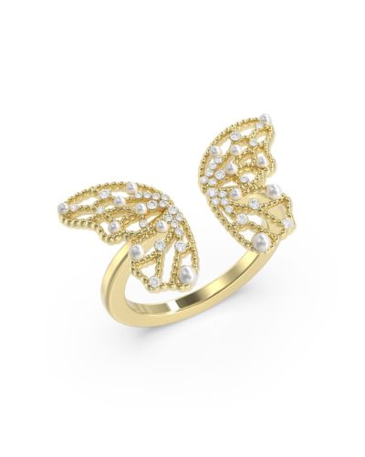 Guess Anello Acciaio Gold Farfalla Perle e Zirconi