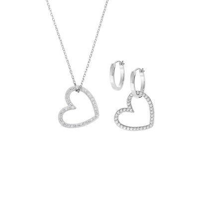 Amen Set Collana+Orecchini Ottone Cuore Bianco
