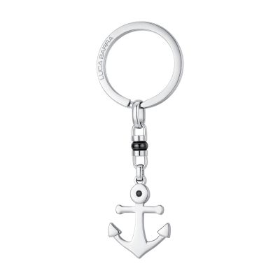 Luca Barra Portachiavi Acciaio con Ancora e Zircone