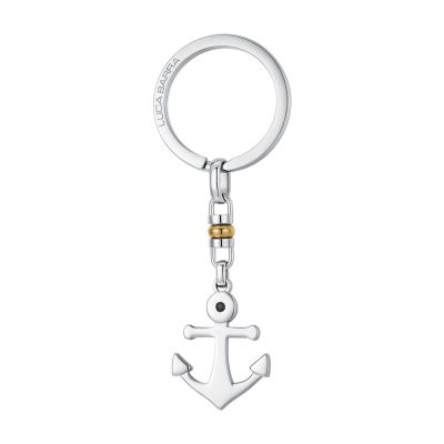 Luca Barra Portachiavi Acciaio con Ancora e Zircone