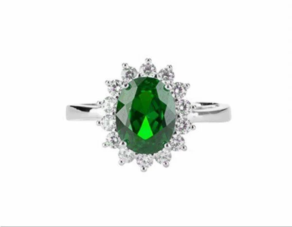 Chimiama Anello Donna Argento Regolabile Pietra Verde e Zirconi
