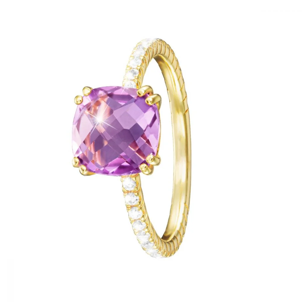 Stroili Anello Oro Giallo 9K Ametista e Zirconi Amelie Stainless Gioiellerie