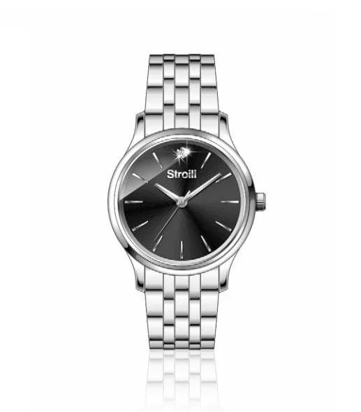 1665857 Stroili Orologio Donna Solo Tempo Acciaio Silver Nero Amsterdam Stainless Gioiellerie