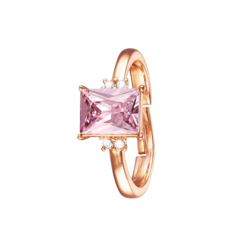 Stroili Anello Regolabile Metallo Rosato e Cristalli Violet