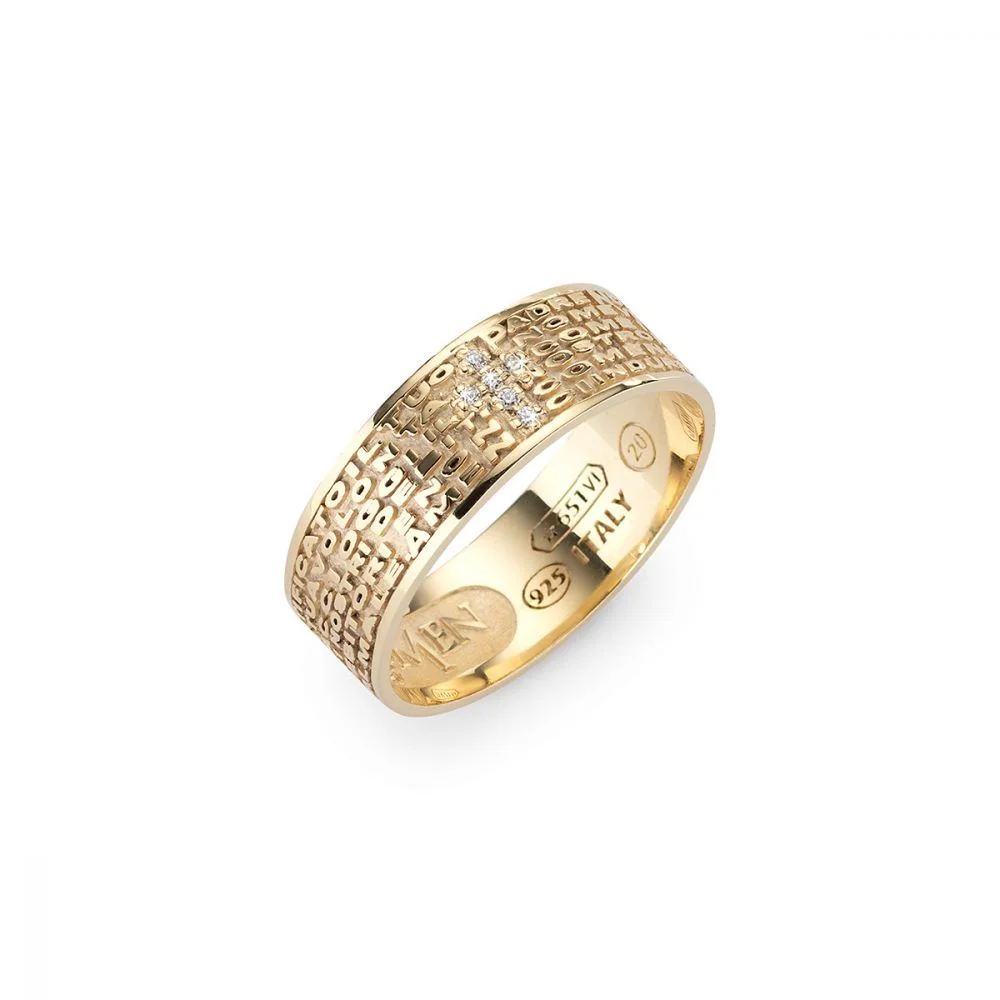 Amen Anello Padre Nostro Argento Gold ANPNGZB Stainless Gioiellerie
