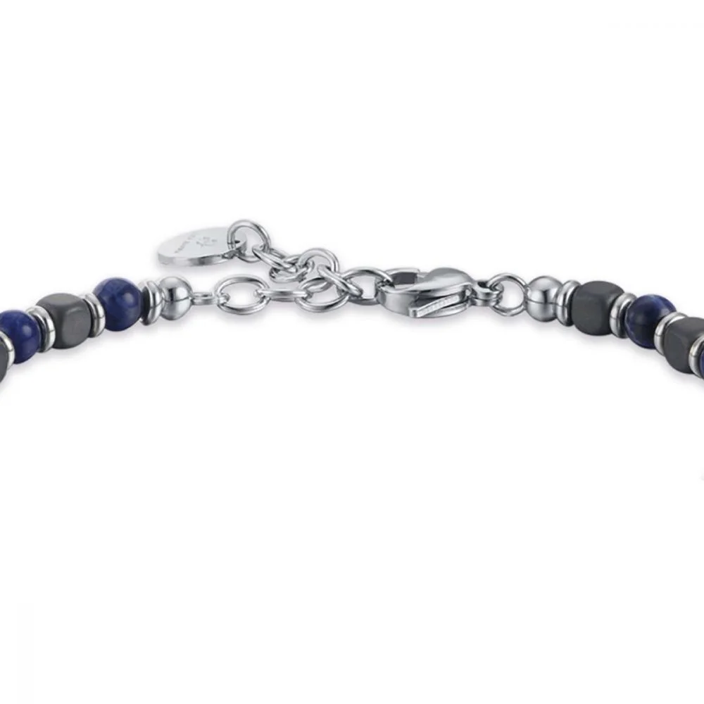 Luca Barra Bracciale Uomo Acciaio Pietre Nere e Blu BA1346