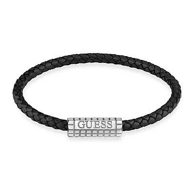 Guess Bracciale Uomo Acciaio e Pelle Nera JUMB02141JWSTBKL