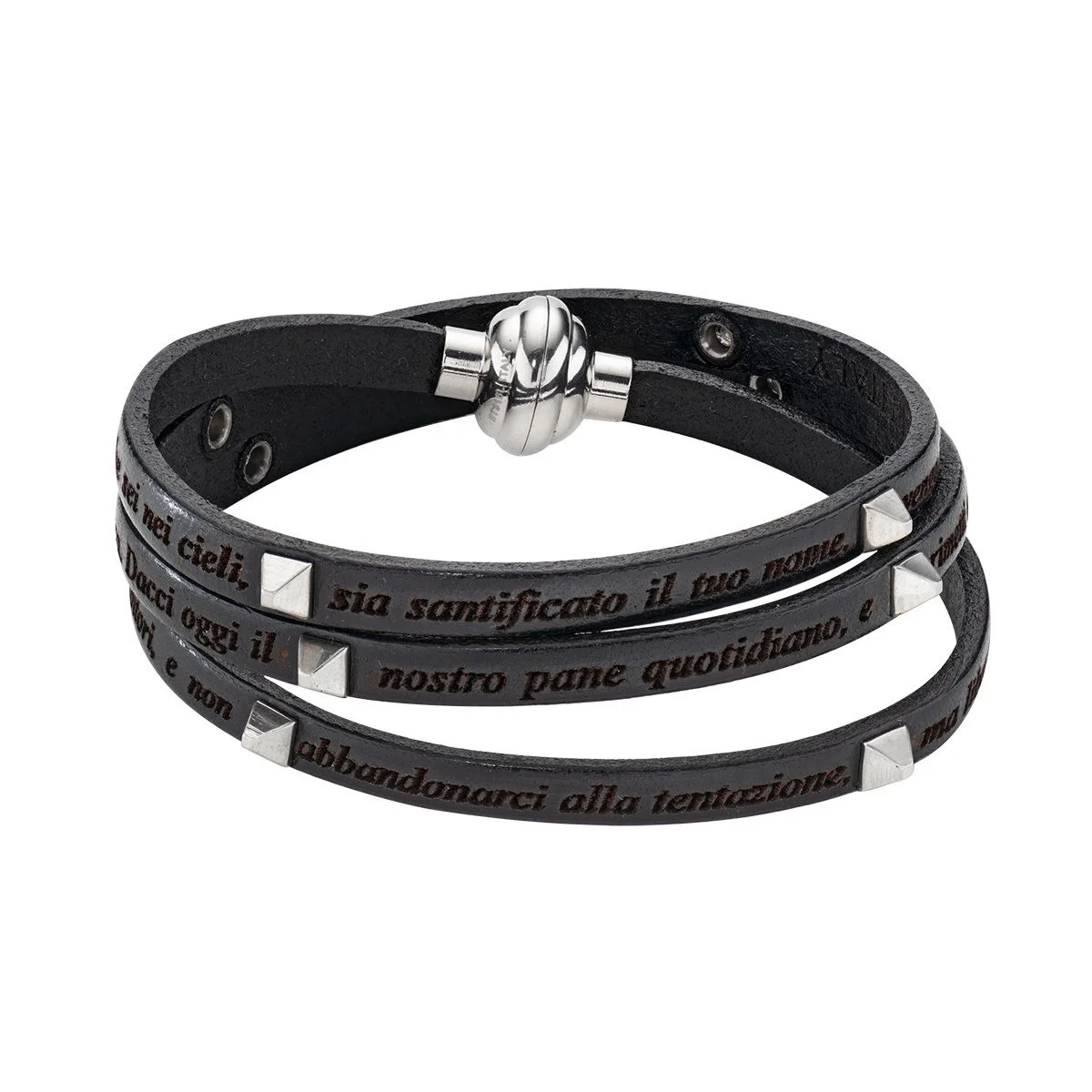 Amen Bracciale Pelle Padre Nostro Borchia PNIT02 PI Stainless Gioiellerie