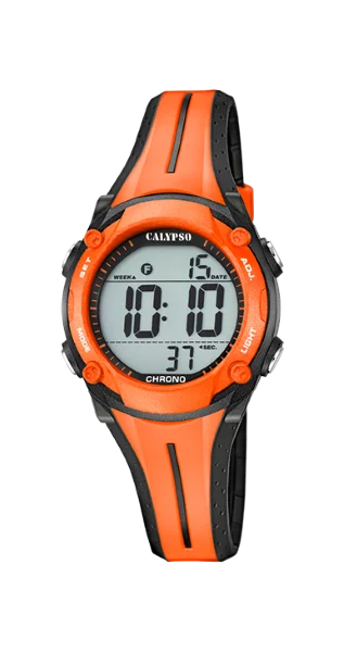 K5682B Calypso Orologio Bambino Bambina Gomma Digitale Multi Arancio Nero Stainless Gioiellerie