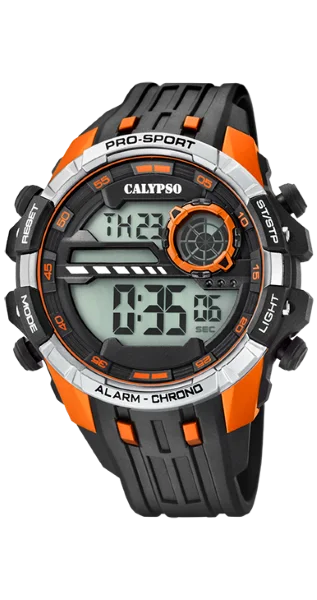 K57292 Calypso Orologio Uomo Ragazzo Gomma Digitale Multi Nero Arancio Stainless Gioiellerie
