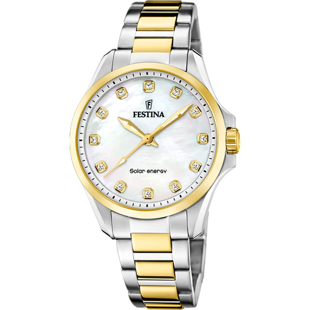 Festina Orologio Solare Acciaio Bicolore Solo Tempo Quadrante Madreperla F20655 1 Stainless Gioiellerie