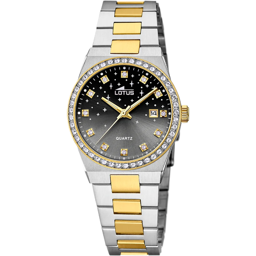 Lotus Orologio Solo Tempo Acciaio e Oro Quadrante Nero 18886 4 Stainless Gioiellerie